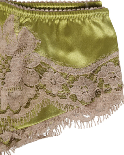 Dolce & Gabbana Green Silk Satin Lace Trim New Slip Underwear