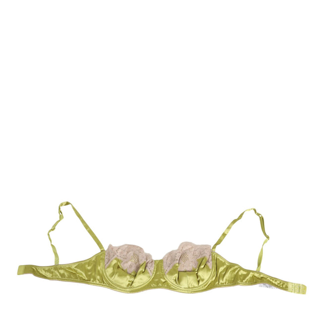 Dolce & Gabbana Lime Green Silk Satin Lace Padded Balconnet Underwear
