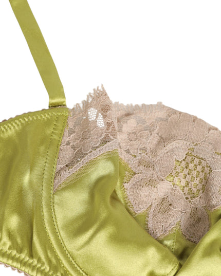 Dolce & Gabbana Lime Green Silk Satin Lace Padded Balconnet Underwear