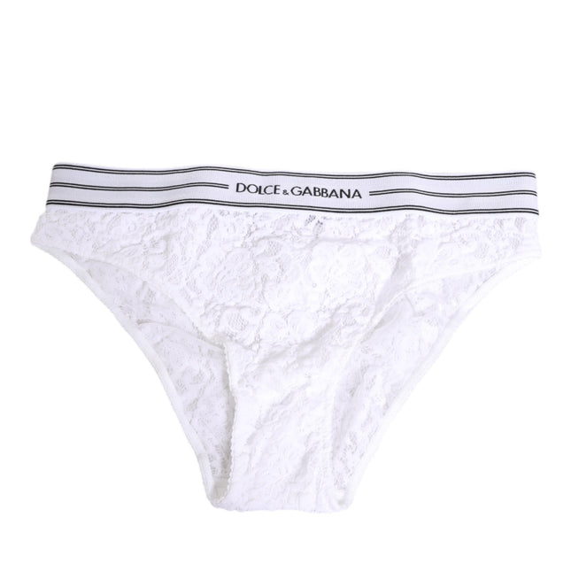 Dolce & Gabbana White Lace Slip Brief Logo Waistband Underwear