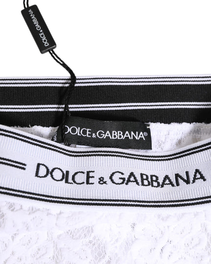 Dolce & Gabbana White Lace Slip Brief Logo Waistband Underwear
