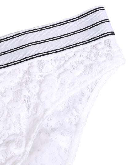 Dolce & Gabbana White Lace Slip Brief Logo Waistband Underwear