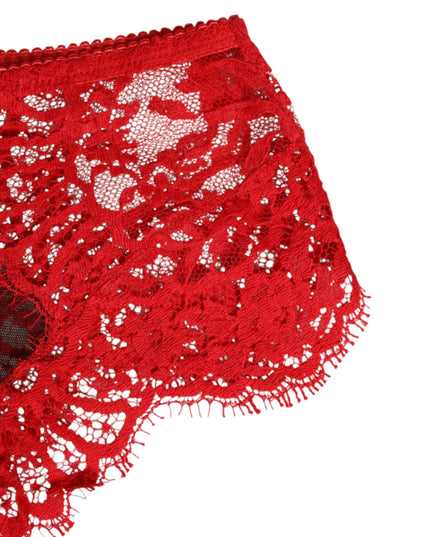 Dolce & Gabbana Red Floral Lace Sheer Briefs Women Underwear