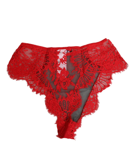 Dolce & Gabbana Red Floral Lace Sheer Briefs Women Underwear