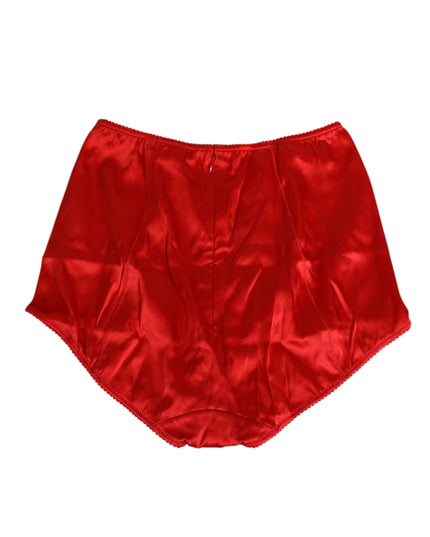 Dolce & Gabbana Red Silk Satin High-Waist Briefs Women Underwear