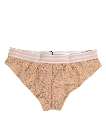 Dolce & Gabbana Beige Lace Brasiliano Briefs Logo Waistband Underwear