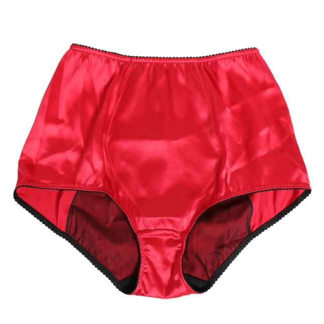Dolce & Gabbana Red Silk Satin High-Waist Briefs Underwear