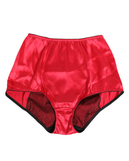 Dolce & Gabbana Red Silk Satin High-Waist Briefs Underwear