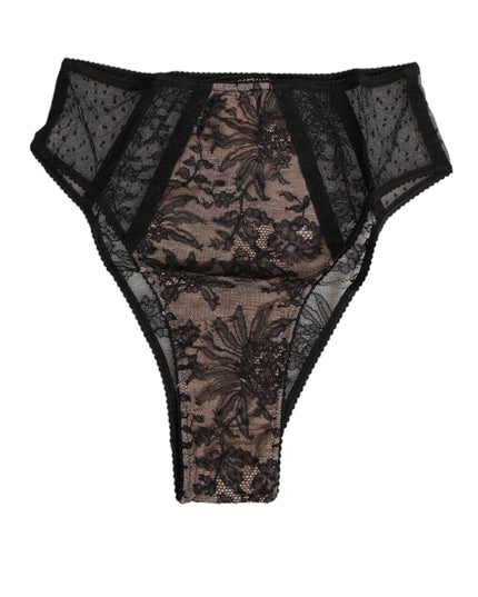 Dolce & Gabbana Black Floral Lace Sheer Mesh High Waist Underwear