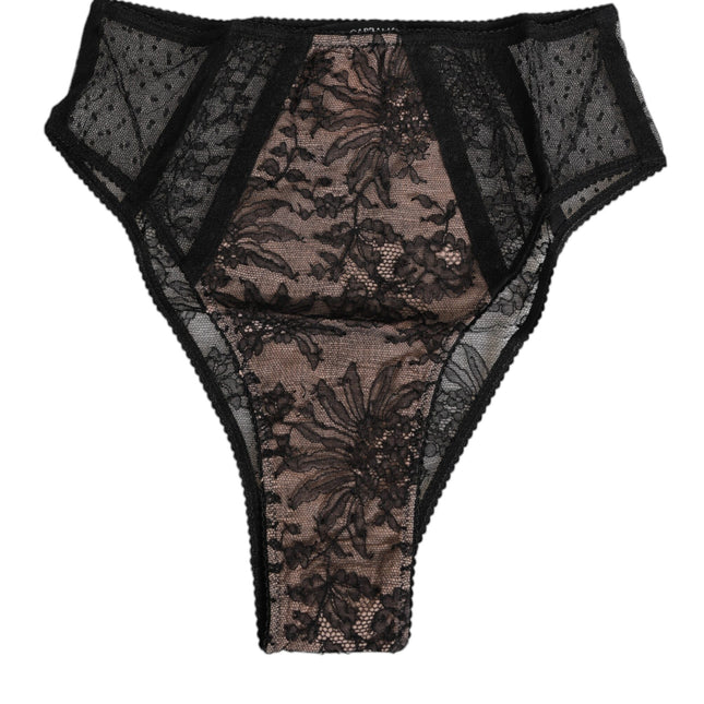 Dolce & Gabbana Black Floral Lace Sheer Mesh High Waist Underwear