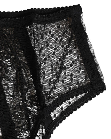 Dolce & Gabbana Black Floral Lace Sheer Mesh High Waist Underwear