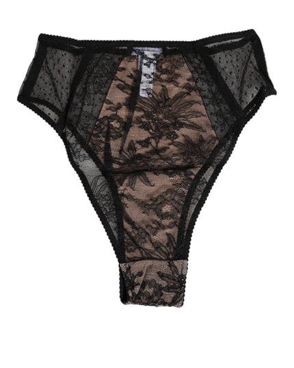 Dolce & Gabbana Black Floral Lace Sheer Mesh High Waist Underwear