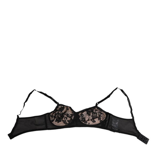 Dolce & Gabbana Black Nude Floral Lace Sheer Bra Underwear