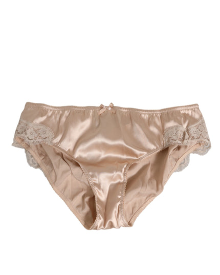 Dolce & Gabbana Rosy Beige Silk Satin Lace Trim Panty Underwear