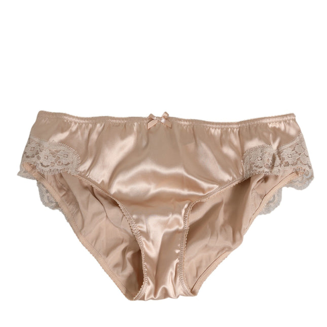 Dolce & Gabbana Rosy Beige Silk Satin Lace Trim Panty Underwear