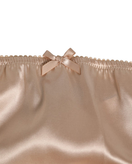 Dolce & Gabbana Rosy Beige Silk Satin Lace Trim Panty Underwear