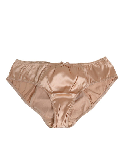 Dolce & Gabbana Nude Beige Silk Satin Bow Lace Trim Underwear