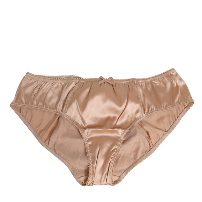 Dolce & Gabbana Nude Beige Silk Satin Bow Lace Trim Underwear