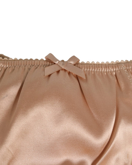 Dolce & Gabbana Nude Beige Silk Satin Bow Lace Trim Underwear
