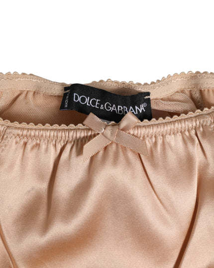 Dolce & Gabbana Nude Beige Silk Satin Bow Lace Trim Underwear
