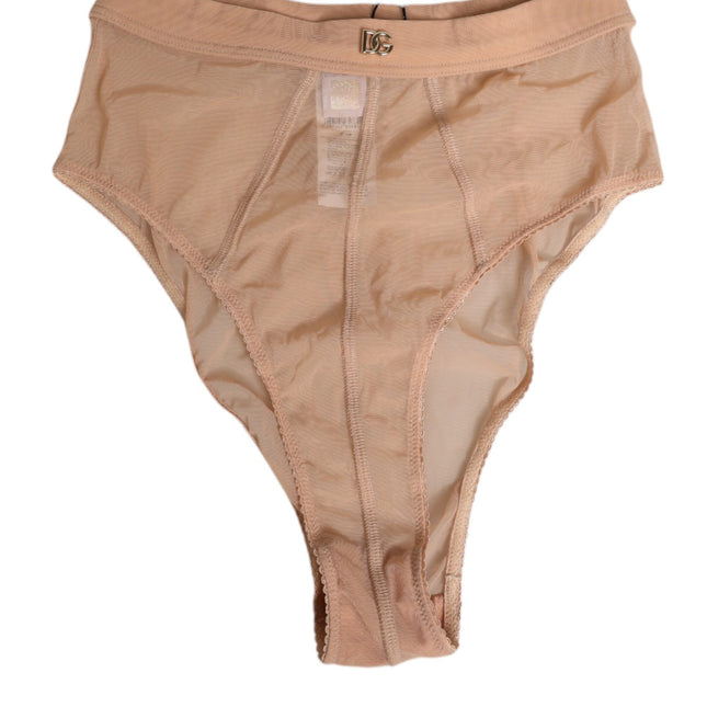 Dolce & Gabbana Beige Sheer Mesh High Waist Briefs Underwear