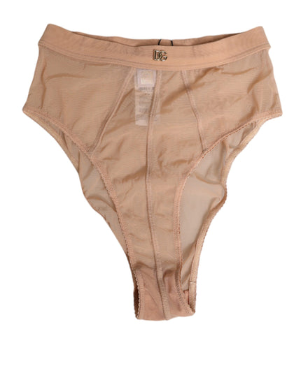 Dolce & Gabbana Beige Sheer Mesh High Waist Briefs Underwear