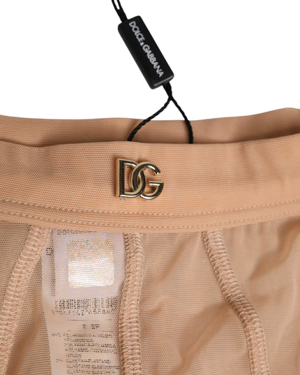 Dolce & Gabbana Beige Sheer Mesh High Waist Briefs Underwear