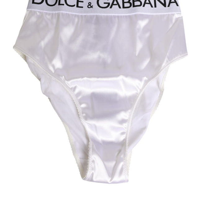 Dolce & Gabbana White Satin High-Waist Brief Logo Women Underwear