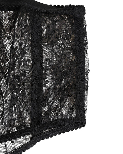 Dolce & Gabbana Black Lace Polka Dot Mesh High Waist Underwear