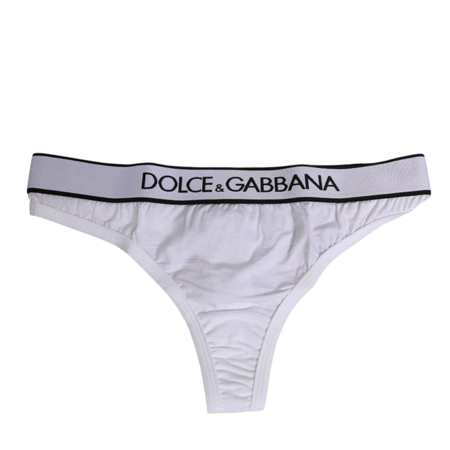 Dolce & Gabbana White Logo Waistband Modal Cotton Thong  Underwear
