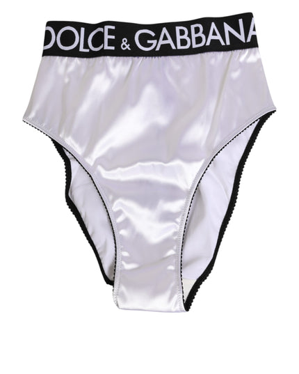 Dolce & Gabbana White Satin High-Waist Black Logo Women Underwear