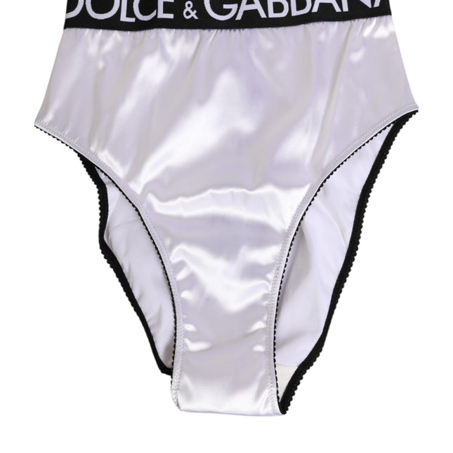 Dolce & Gabbana White Satin High-Waist Black Logo Women Underwear