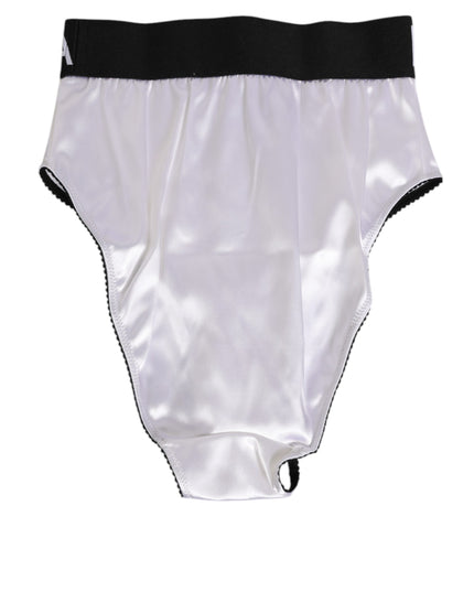 Dolce & Gabbana White Satin High-Waist Black Logo Women Underwear