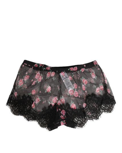 Dolce & Gabbana Black Pink Floral Lace Mesh Lingeri Underwear