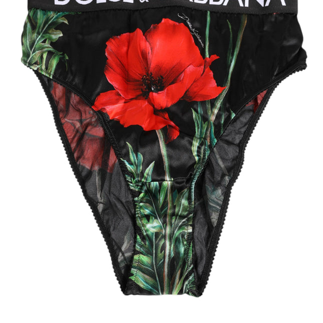 Dolce & Gabbana Black Floral Print High Waist Sheer Mesh Underwear