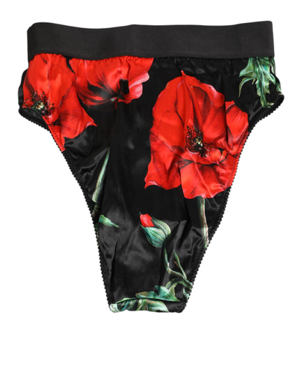 Dolce & Gabbana Black Floral Print High Waist Sheer Mesh Underwear