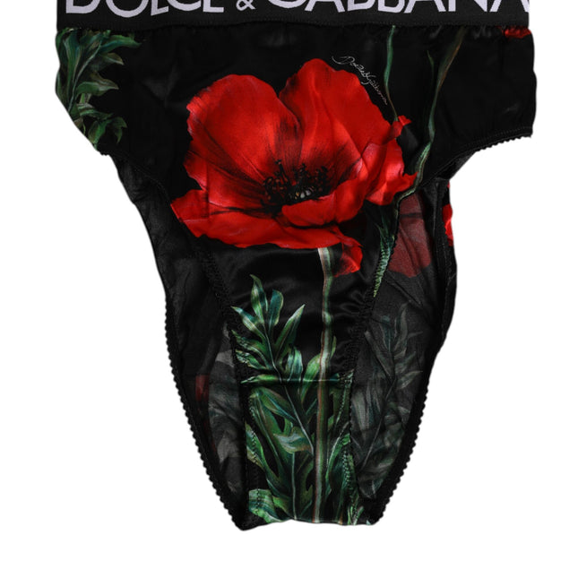 Dolce & Gabbana Black Floral Print High Waist Sheer Mesh Underwear