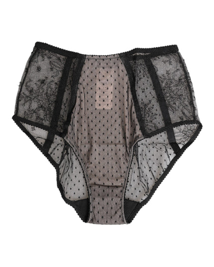 Dolce & Gabbana Black Sheer Polka Dot Lace High Waist Underwear