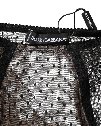 Dolce & Gabbana Black Sheer Polka Dot Lace High Waist Underwear