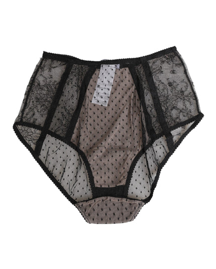 Dolce & Gabbana Black Sheer Polka Dot Lace High Waist Underwear