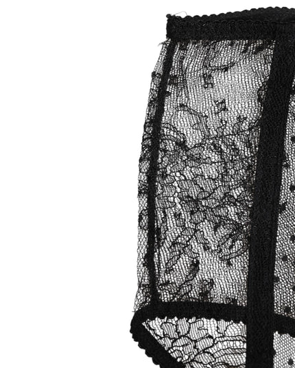 Dolce & Gabbana Black Sheer Polka Dot Lace High Waist Underwear