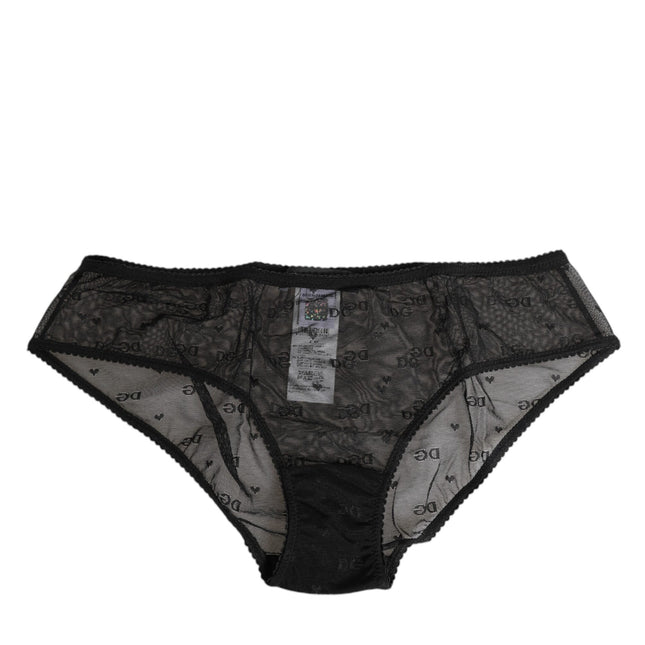 Dolce & Gabbana Black Sheer Mesh Lace Polka Dot Logo Underwear