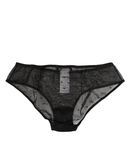 Dolce & Gabbana Black Sheer Mesh Lace Polka Dot Logo Underwear