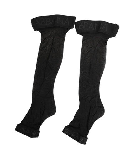Dolce & Gabbana Black Sheer Nylon Logo Band Over-the-Knee Stocking Socks