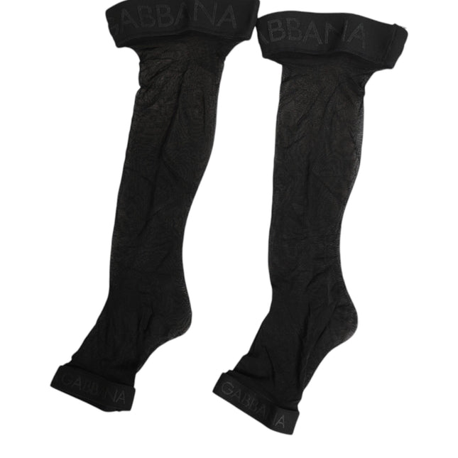 Dolce & Gabbana Black Sheer Nylon Logo Band Over-the-Knee Stocking Socks