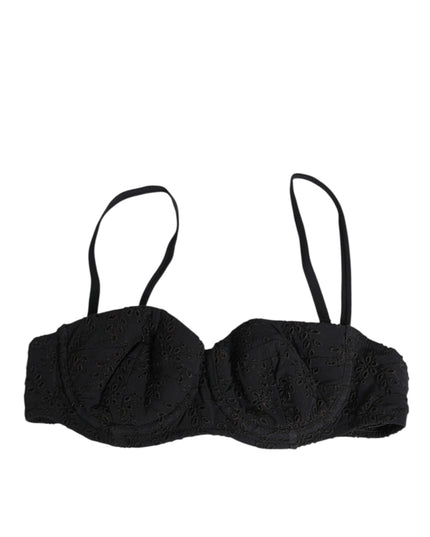 Dolce & Gabbana Black Polyester Embroidered Underwire Bra Underwear