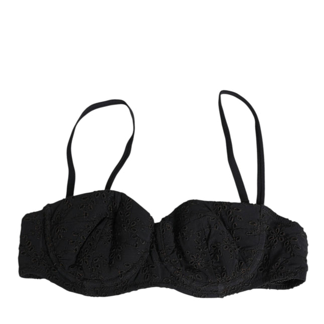 Dolce & Gabbana Black Polyester Embroidered Underwire Bra Underwear
