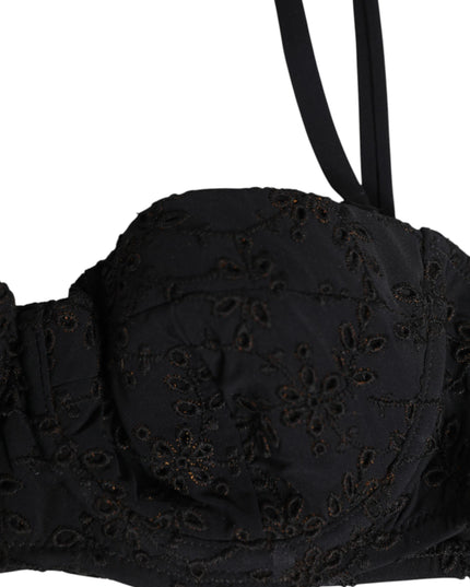 Dolce & Gabbana Black Polyester Embroidered Underwire Bra Underwear