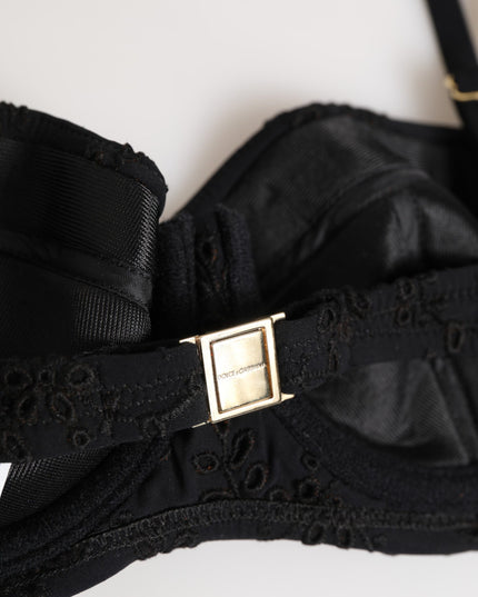 Dolce & Gabbana Black Polyester Embroidered Underwire Bra Underwear