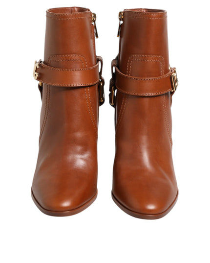 Dolce & Gabbana Brown Leather DG Logo Buckle Ankle Boots Shoes